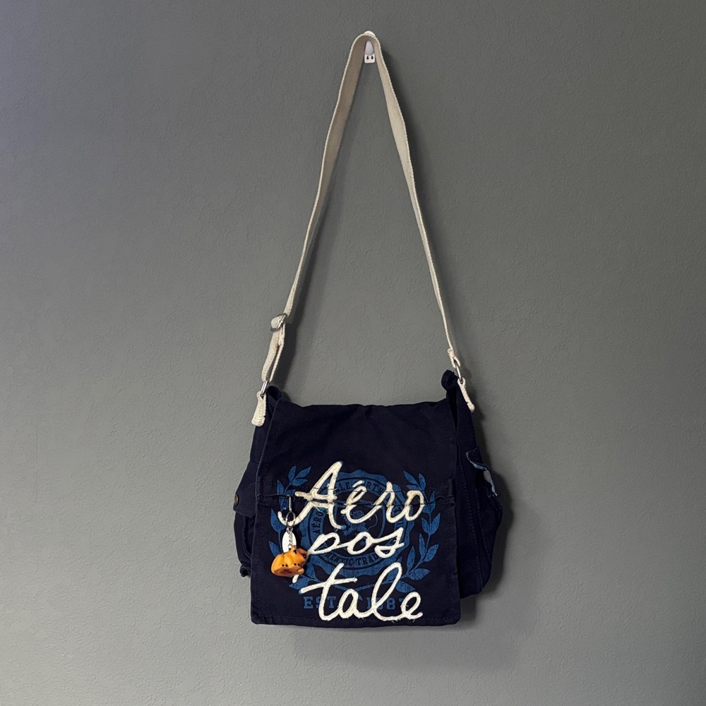 Aeropostale Dark Blue Crossbody Bag with Cream Strap